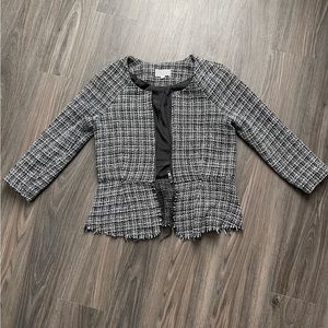 Lucca Couture Fringe Peplum Blazer Jacket Small Black White